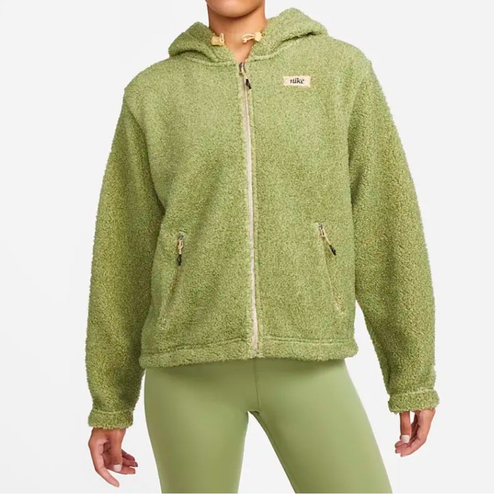 Nike Therma-Fit Full Zip Fuzzy Hoodie Sweatshirt-Alligator Green/Sesame-Small